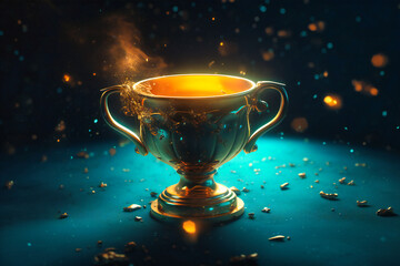 gold trophy cup full of brightly spiling stars