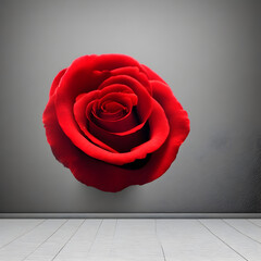 Stunning and beautiful red rose with green leaves, Generative AI 