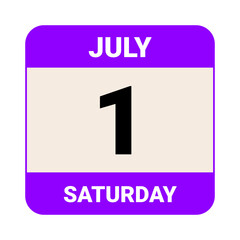 1 July, Saturday. Date template. Useful design for calendar or event promotion. Vector illustration EPS 10 File.