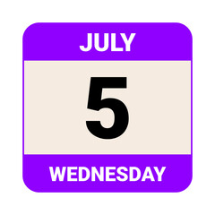 5 July, Wednesday. Date template. Useful design for calendar or event promotion. Vector illustration EPS 10 File.
