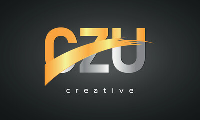 CZU Letters Logo Design with Creative Intersected and Cutted - obrazy, fototapety, plakaty