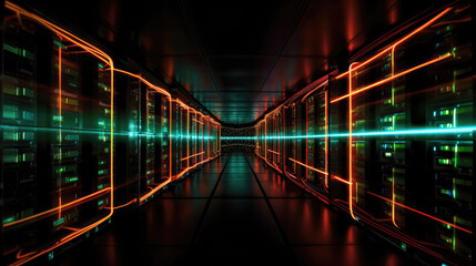 Dynamic IT Infrastructure: Abstract Design with Dark Background and Vibrant Colors