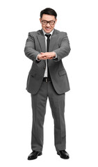 Obraz premium Businessman in suit posing on white background