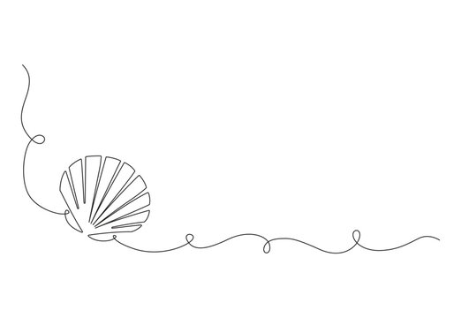  Continuous one line drawing of open oyster shell seashell symbol and banner of beauty spa and wellness salon in simple linear style vector illustration. Premium vector.
