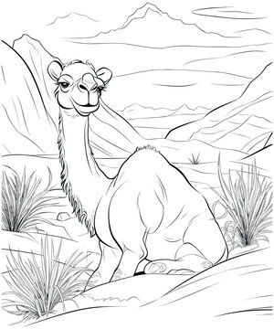 Camel Animal Coloring Page Illustration
