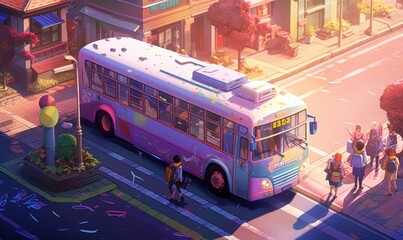 Obraz premium School Bus Colorful Illustration Background. Back to School Concept. Generative Ai