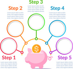 Investment portfolio infographic chart design template. Abstract infochart with copy space. Instructional graphics with 5 step sequence. Visual data presentation. Lato, Arial fonts used