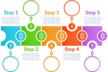 Personal earnings infographic chart design template. Abstract infochart with copy space. Instructional graphics with 5 step sequence. Visual data presentation. Lato, Arial fonts used © bsd studio