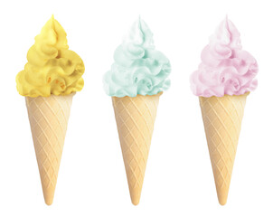 Ice cream in different flavors isolated on white. Soft serve