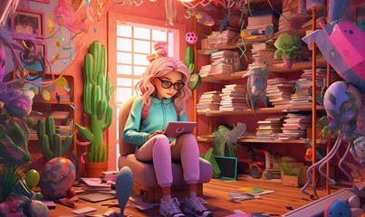 Obraz premium Colorful Illustration of Student at School. Back to School Concept. Generative Ai