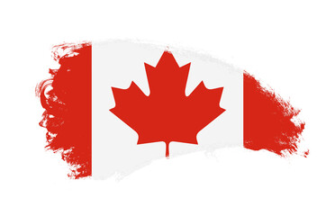 National flag of Canada painted with stroke brush on isolated white
