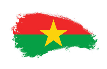 National flag of Burkina Faso painted with stroke brush on isolated white