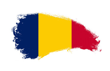 National flag of Chad painted with stroke brush on isolated white