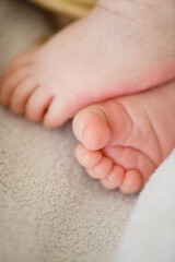 Sweet baby newborn infant toes close up