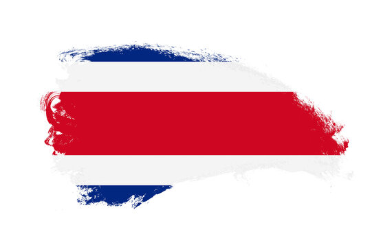 National flag of Costa Rica painted with stroke brush on isolated white