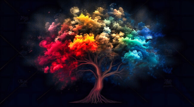 colorful brain tree stock shot