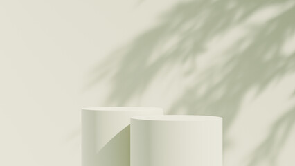 White product display podium background with sun light leaves shadow