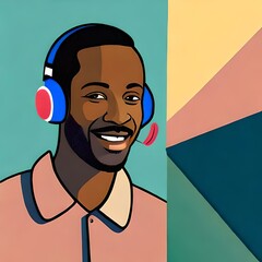 Illustration of a handsome black man wearing headphones. (AI-generated fictional illustration)