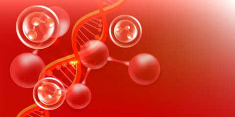 Hyaluronic acid hair and skin solutions ad, red collagen serum drop with cosmetic advertising background ready to use, illustration vector.