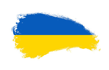 National flag of Ukraine painted with stroke brush on isolated white