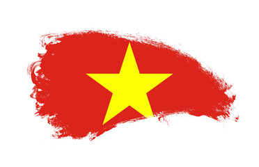 National flag of Vietnam painted with stroke brush on isolated white
