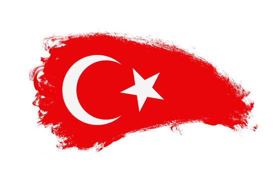 National flag of Turkey painted with stroke brush on isolated white
