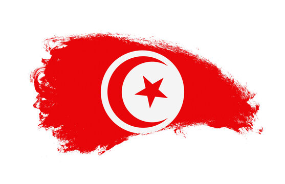 National flag of Tunisia painted with stroke brush on isolated white