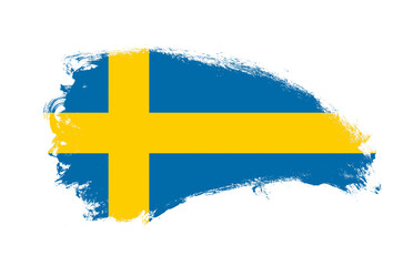 National flag of Sweden painted with stroke brush on isolated white