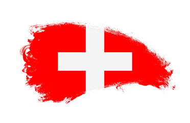 Fototapeta premium National flag of Switzerland painted with stroke brush on isolated white
