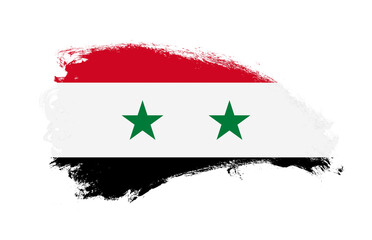 National flag of Syria painted with stroke brush on isolated white