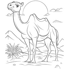 camel in the desert vector stress coloring book page