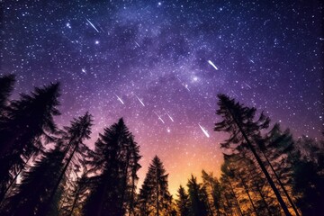 Fototapeta premium Milkyway at moon-rise with pine trees in the foreground Generative AI