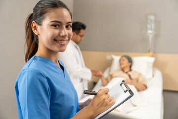 Fototapeta premium The female doctor was satisfied with the results of the treatment.