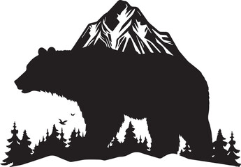 Fototapeta na wymiar Bear in the mountains, wild natural mountain landscape, vector illustration, SVG