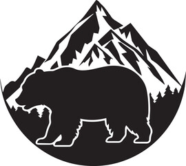 Fototapeta na wymiar Bear in the mountains, wild natural mountain landscape, vector illustration, SVG