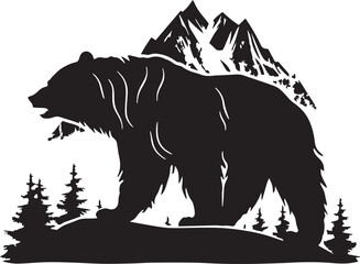 Bear in the mountains, wild natural mountain landscape, vector illustration, SVG