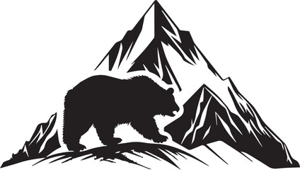 Plakat Bear in the mountains, wild natural mountain landscape, vector illustration, SVG