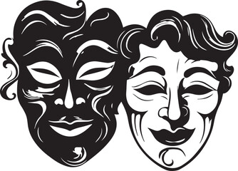 Two classic theater masks a sad and joyous, comedy and tragedy, Vector Illustration, SVG