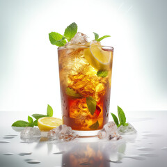 Fototapeta premium Iced Lemon Tea with Mint Leaves. Created using generative AI tools