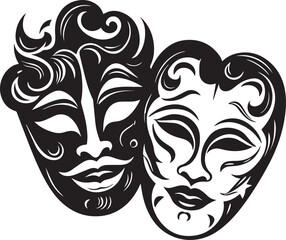 Two classic theater masks a sad and joyous, comedy and tragedy, Vector Illustration, SVG
