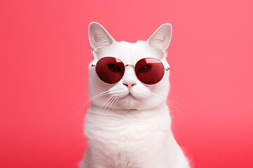 Stylish White Cat with Pink Sunglasses. Created using generative AI tools