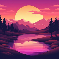 Fototapeta na wymiar beautiful seaside sunset illustration