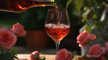 Pouring red drink into a glass
