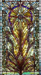 a stained glass window with a stylized design, generative AI.