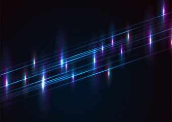 Blue purple neon laser lines abstract glowing background. Technology vector design