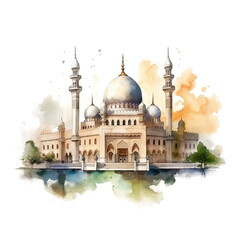 Taj mahal, mosque, watercolor, PNG background