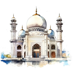 Fototapeta premium Taj mahal, mosque, watercolor, PNG background