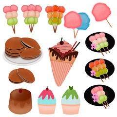 Japanese dessert food collection with transparent background
