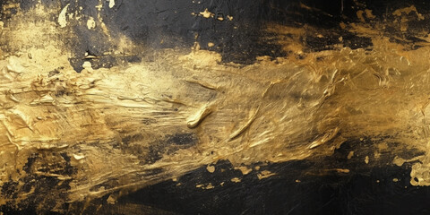 Luxury Dark Black Sky and Gold Foil Abstract Acrylic Paint Background with Textured Grunge Design, Painting, Art,  Vintage , Luxurious, Premium,  Generative AI