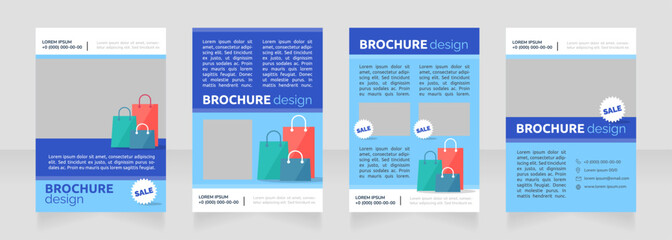 Fototapeta na wymiar Purchasing cheap clothes for family blank brochure design. Template set with copy space for text. Premade corporate reports collection. Editable 4 paper pages. Ubuntu Bold, Raleway Regular fonts used